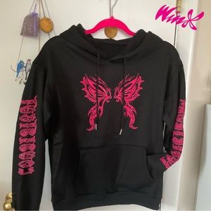 Winx Club Hoodie Fairy Wing Sweatshirt Butterfly Fairycore Vibes Black Pink Hood